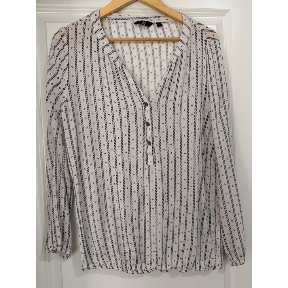 Fig Blouse Women Large Split Neck Rope Stripe Red Diamond Excellent